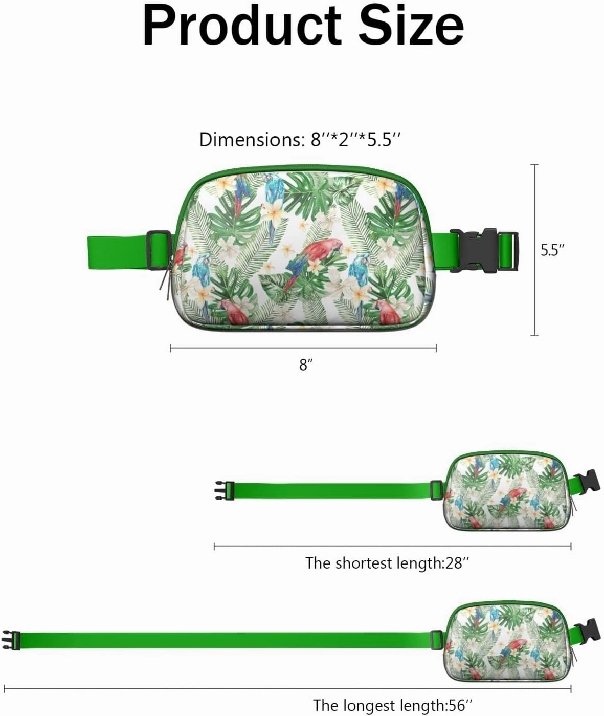 Mini Belt Bag for Men Women Tropical Leaf Floral Waist Packs Crossbody Bags Adjustable Strap for Hiking Cycling Sports