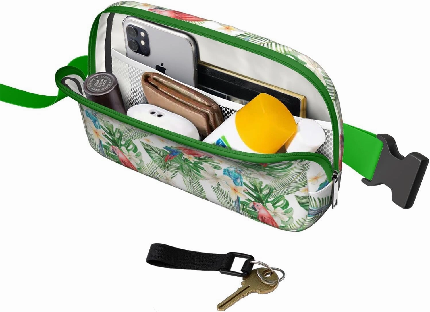 Mini Belt Bag for Men Women Tropical Leaf Floral Waist Packs Crossbody Bags Adjustable Strap for Hiking Cycling Sports