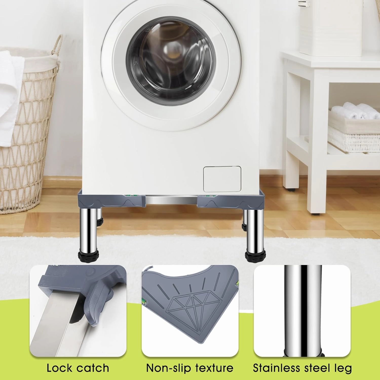 Mini Fridge Stand with 4 storage Feet (11.4"-12.6" High), Adjustable Base Tray Anti-Vibration for Mini Refrigerator Stand Washing Machine Stand Pedestal Dryer, Max Load 340LBS (Gray)