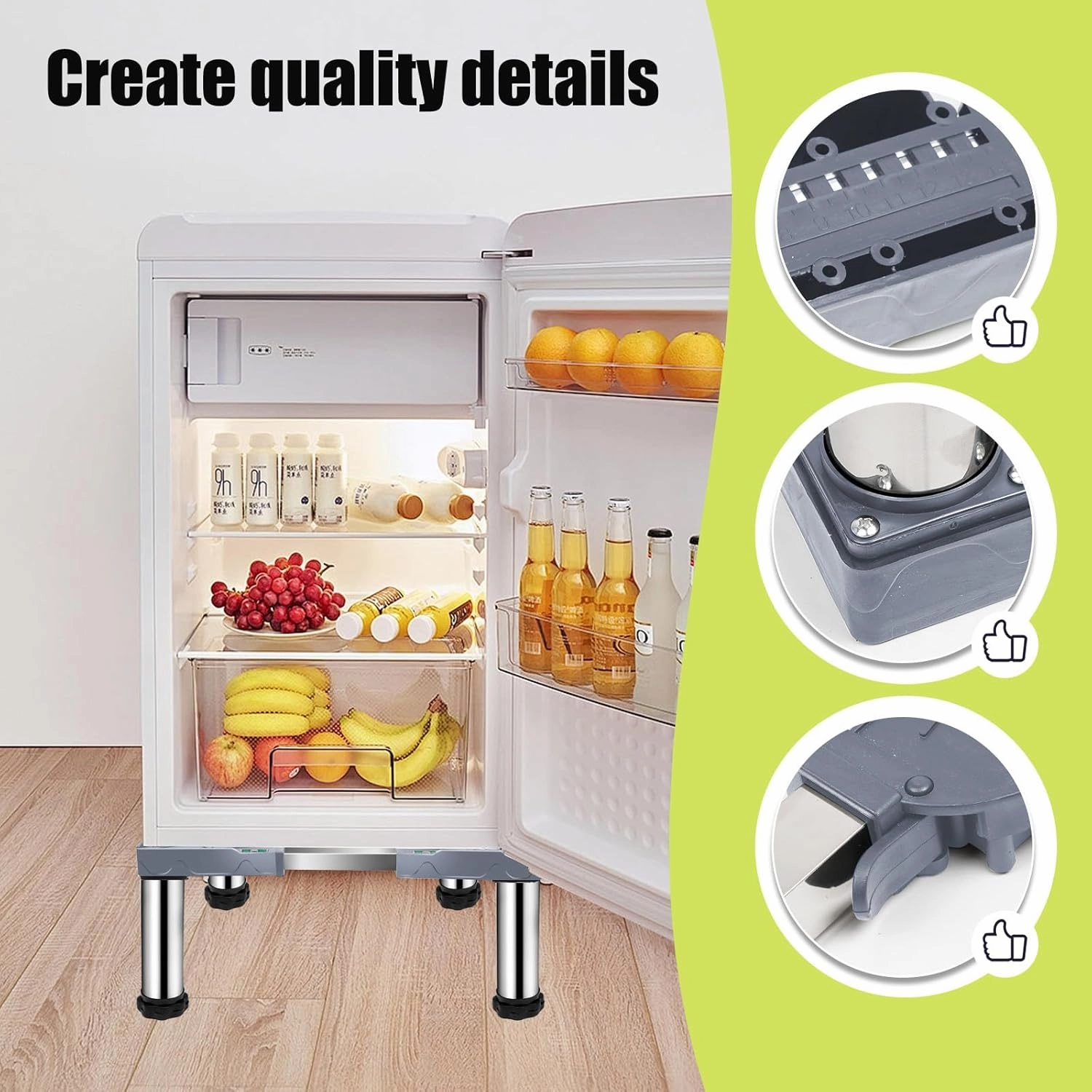 Mini Fridge Stand with 4 storage Feet (11.4"-12.6" High), Adjustable Base Tray Anti-Vibration for Mini Refrigerator Stand Washing Machine Stand Pedestal Dryer, Max Load 340LBS (Gray)