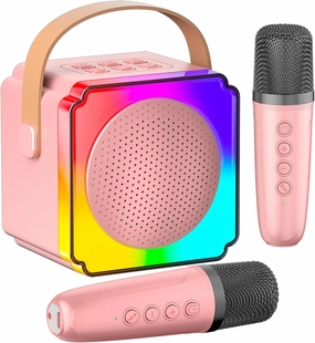 Mini Karaoke Machine for Kids - Portable Bluetooth Speaker with 2 Wireless Microphones - Chritmas Birthday Toys Gifts for Girls 3 4 5 6 7 8 9 10 12  Year Old