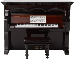 Miniature Piano Figurine Wooden Black Upright Piano Replica Dollhouse Accessory for Child Mini Doll Furniture