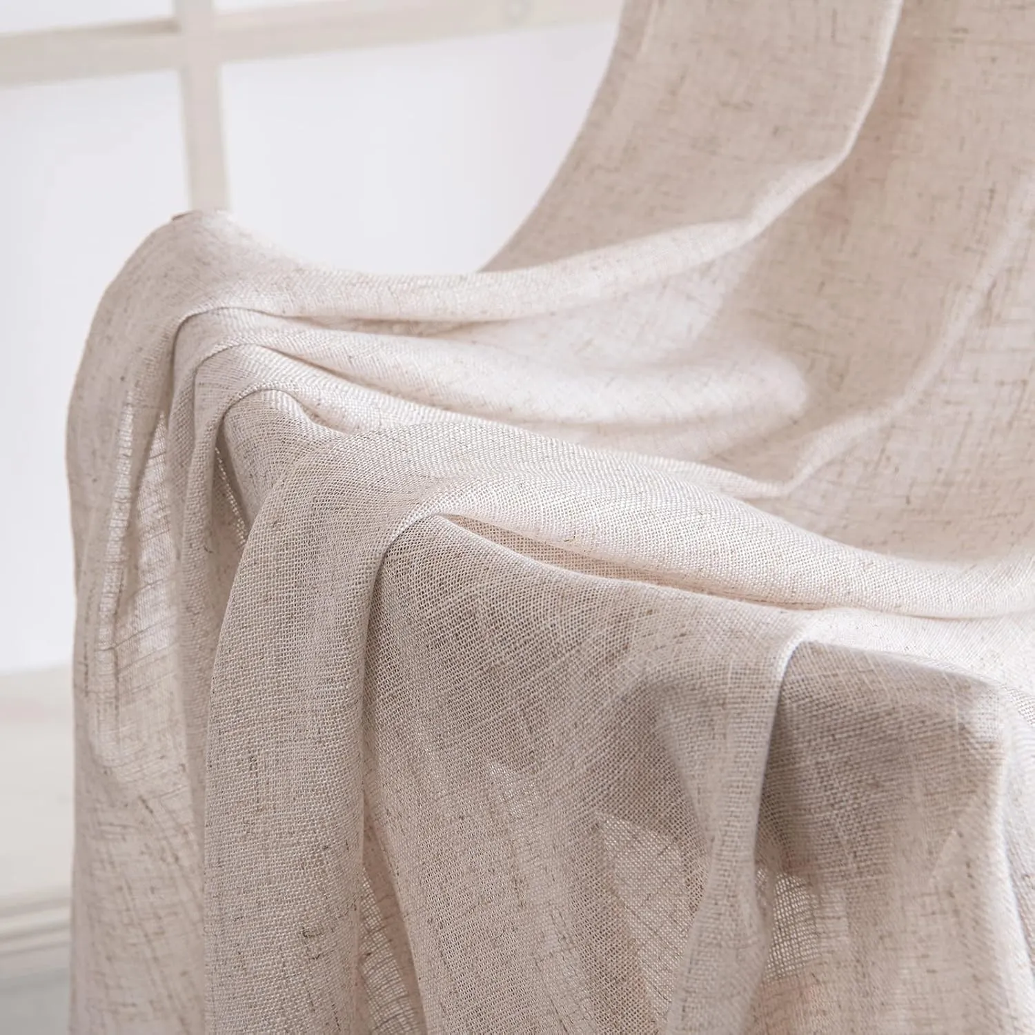 MIULEE Natural White Linen Curtains 108 Inches Long for Bedroom Living Room, Soft Thick Linen Textured Window Drapes Semi Sheer Light Filtering Rod Pocket Back Tab Cream Ivory Modern Look, 2 Panels