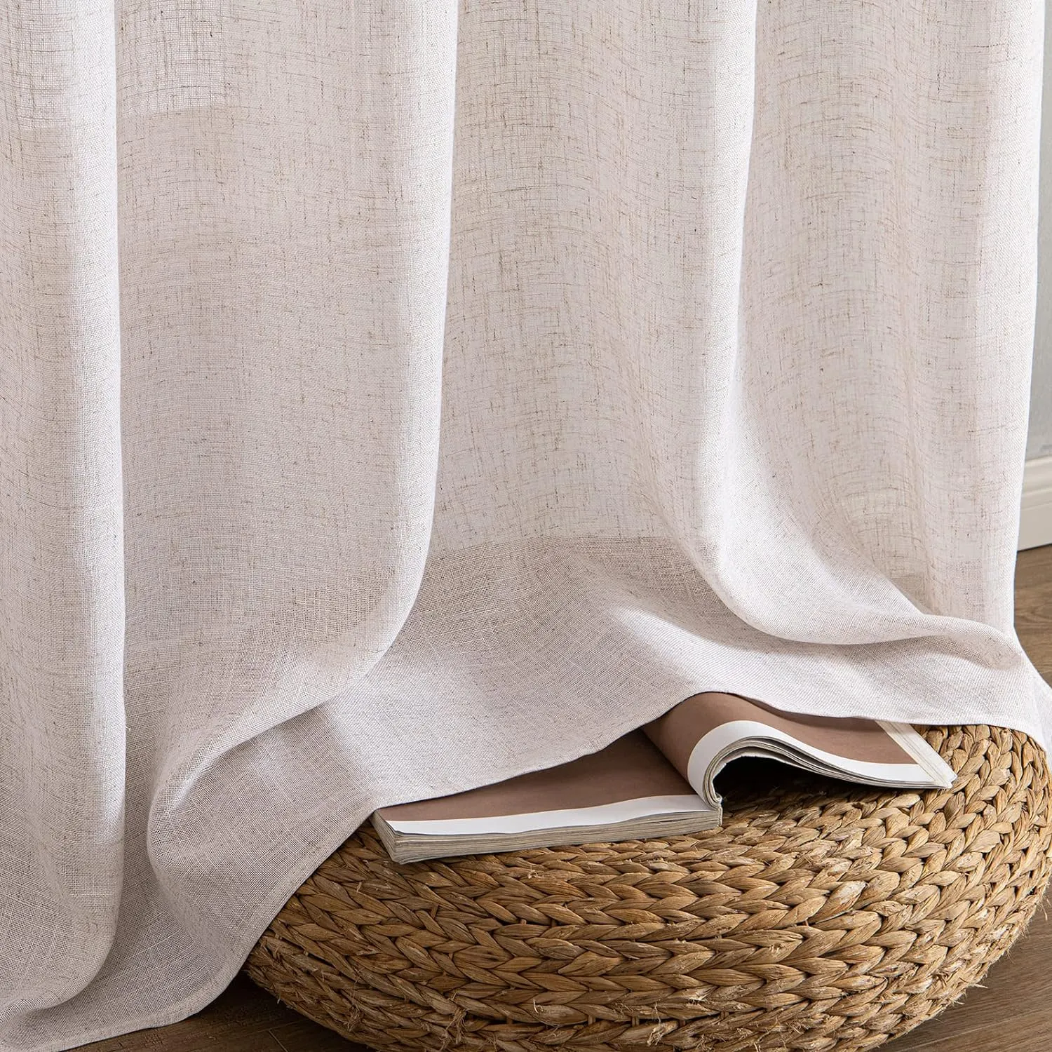 MIULEE Natural White Linen Curtains 108 Inches Long for Bedroom Living Room, Soft Thick Linen Textured Window Drapes Semi Sheer Light Filtering Rod Pocket Back Tab Cream Ivory Modern Look, 2 Panels