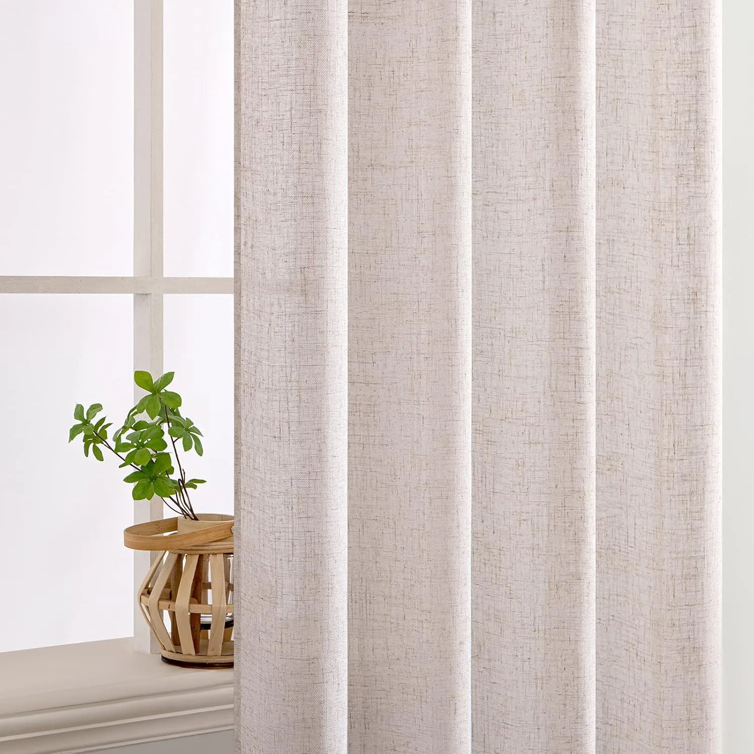 MIULEE Natural White Linen Curtains 108 Inches Long for Bedroom Living Room, Soft Thick Linen Textured Window Drapes Semi Sheer Light Filtering Rod Pocket Back Tab Cream Ivory Modern Look, 2 Panels