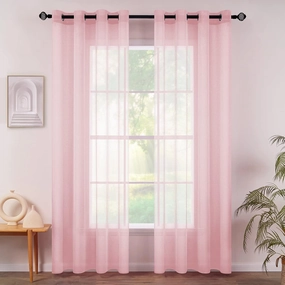 MIULEE 2 Panels Baby Pink Semi Sheer Window Curtains Elegant Grommet Top Window Voile Drapes/Treatment Linen Textured Panels for Bedroom Living Room (54X84 Inches)