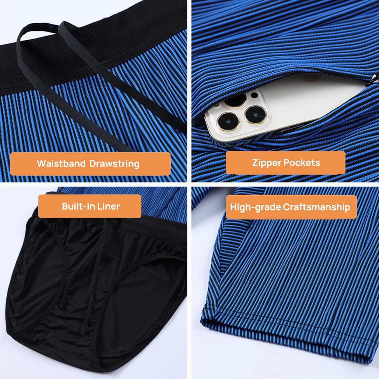 MIZOK Men's Stripe Performance Compression Workout Shorts Tight Gym Athletic Shorts with Pockets