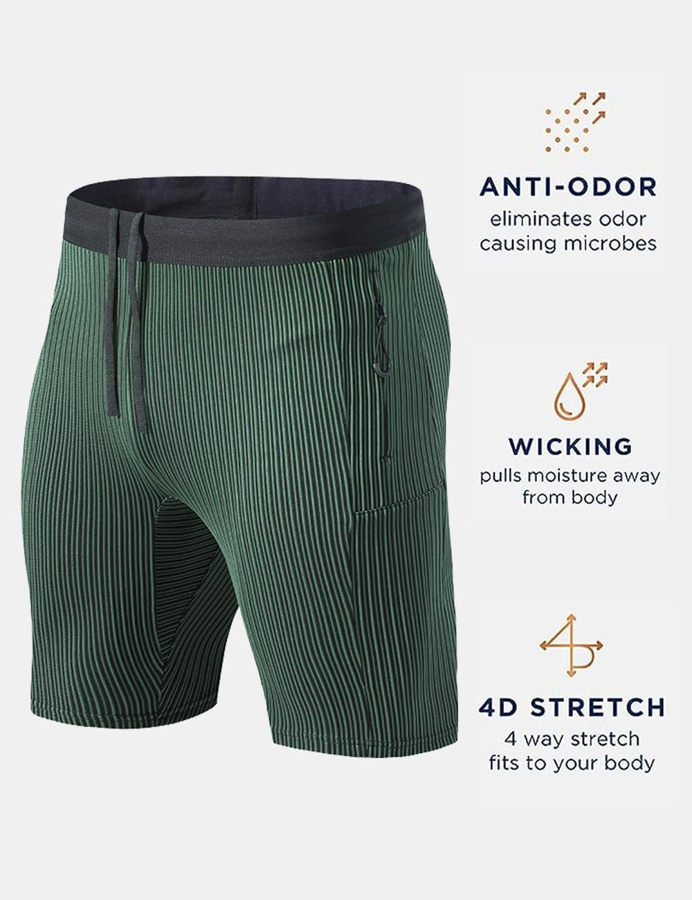 MIZOK Men's Stripe Performance Compression Workout Shorts Tight Gym Athletic Shorts with Pockets