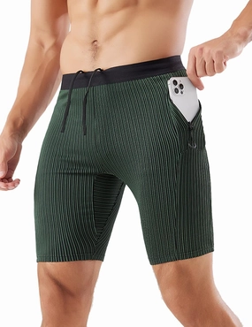 MIZOK Men's Stripe Performance Compression Workout Shorts Tight Gym Athletic Shorts with Pockets