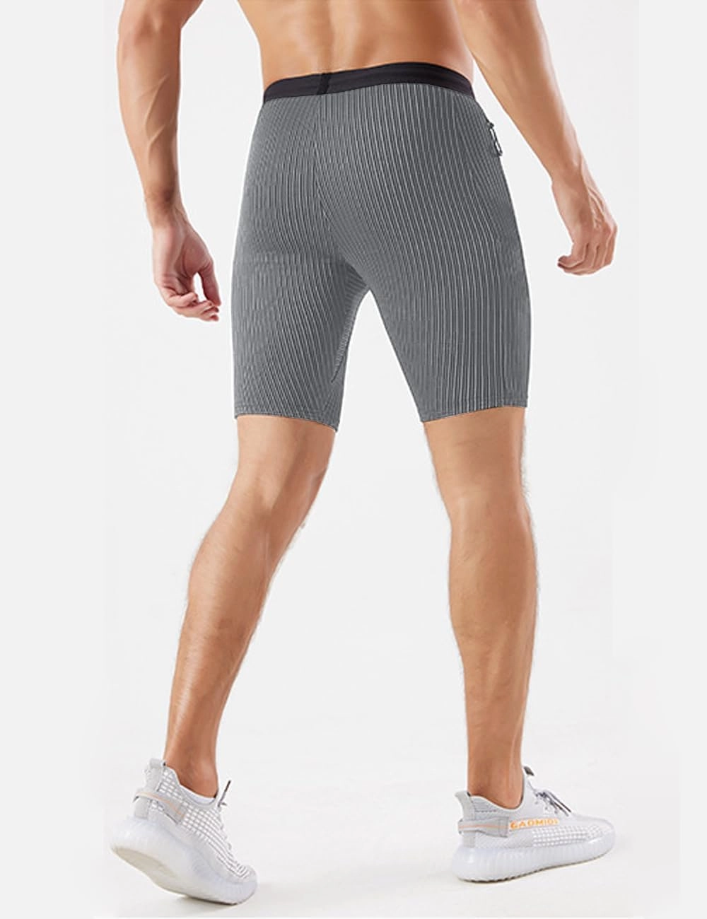 MIZOK Men's Stripe Performance Compression Workout Shorts Tight Gym Athletic Shorts with Pockets