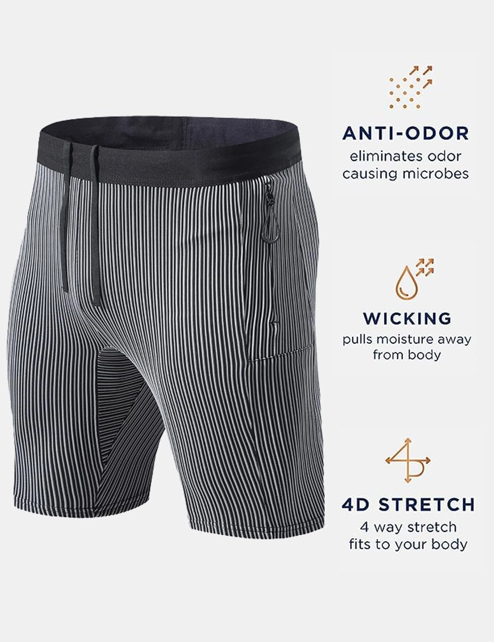 MIZOK Men's Stripe Performance Compression Workout Shorts Tight Gym Athletic Shorts with Pockets