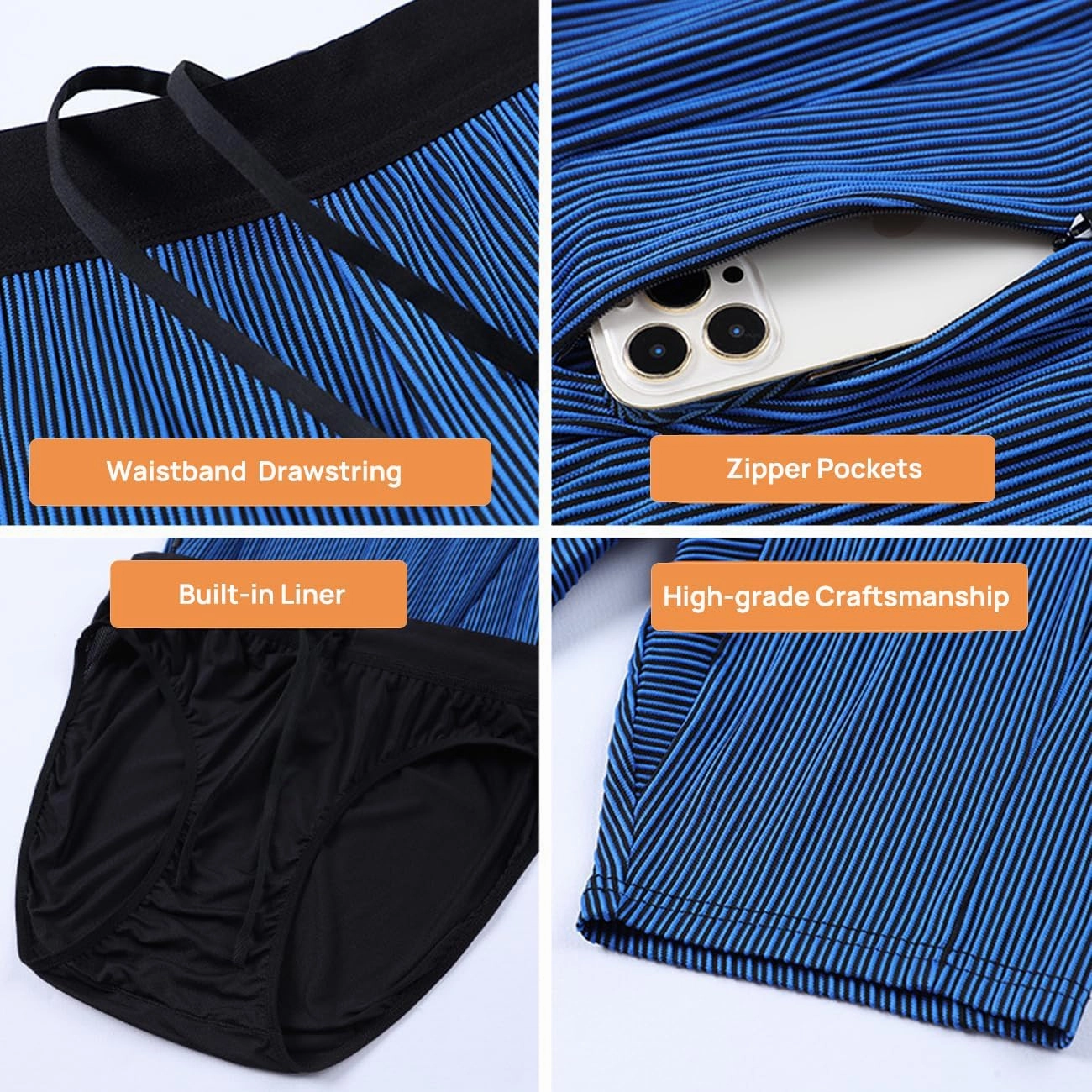 MIZOK Men's Stripe Performance Compression Workout Shorts Tight Gym Athletic Shorts with Pockets