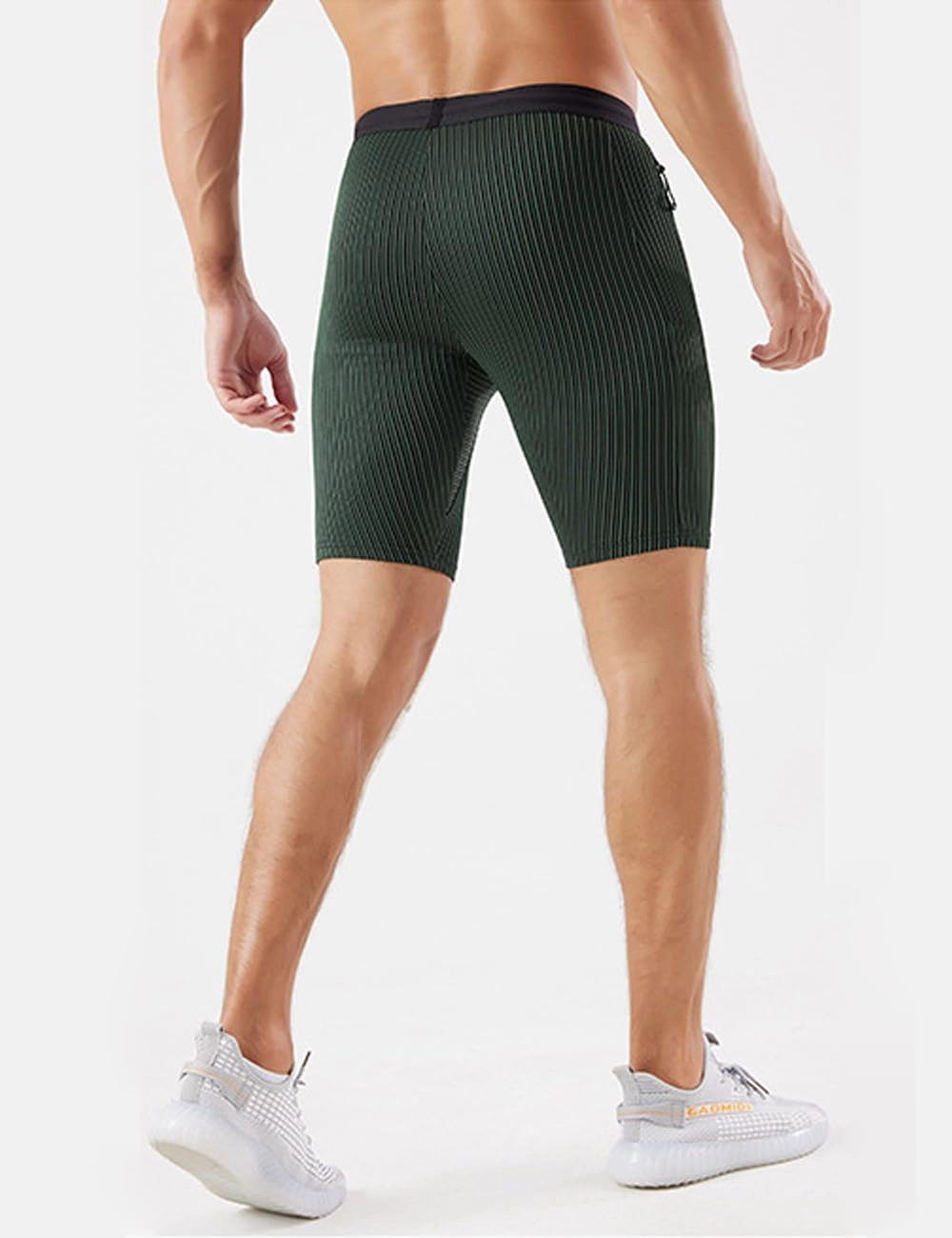 MIZOK Men's Stripe Performance Compression Workout Shorts Tight Gym Athletic Shorts with Pockets