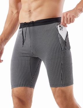 MIZOK Men's Stripe Performance Compression Workout Shorts Tight Gym Athletic Shorts with Pockets