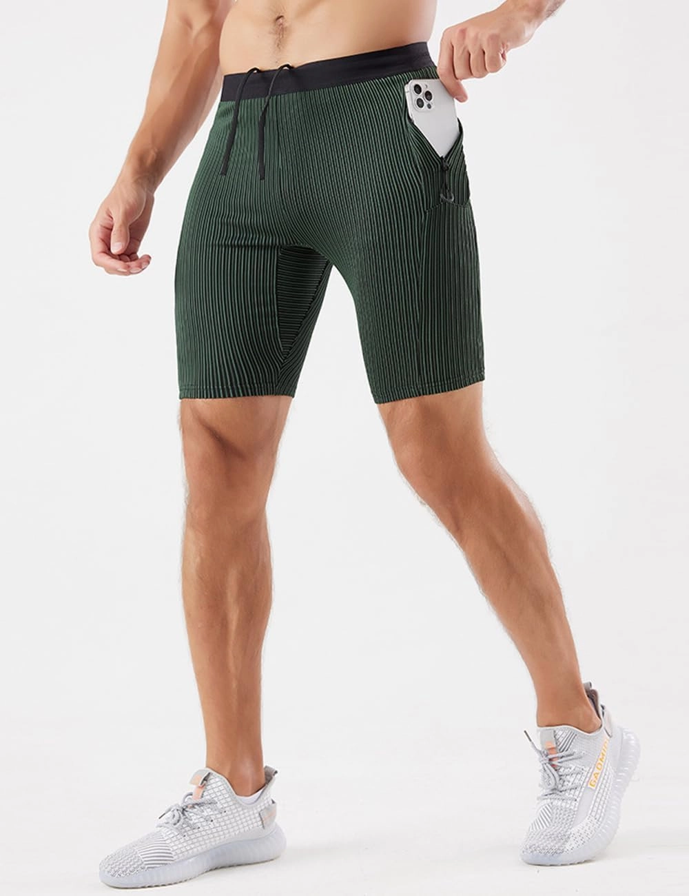 MIZOK Men's Stripe Performance Compression Workout Shorts Tight Gym Athletic Shorts with Pockets