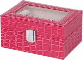 Modern Watch Box Leather Watch Storage Display Box Watch Box Metal Buckle 3-Slot Gift for lovers(Rose red)