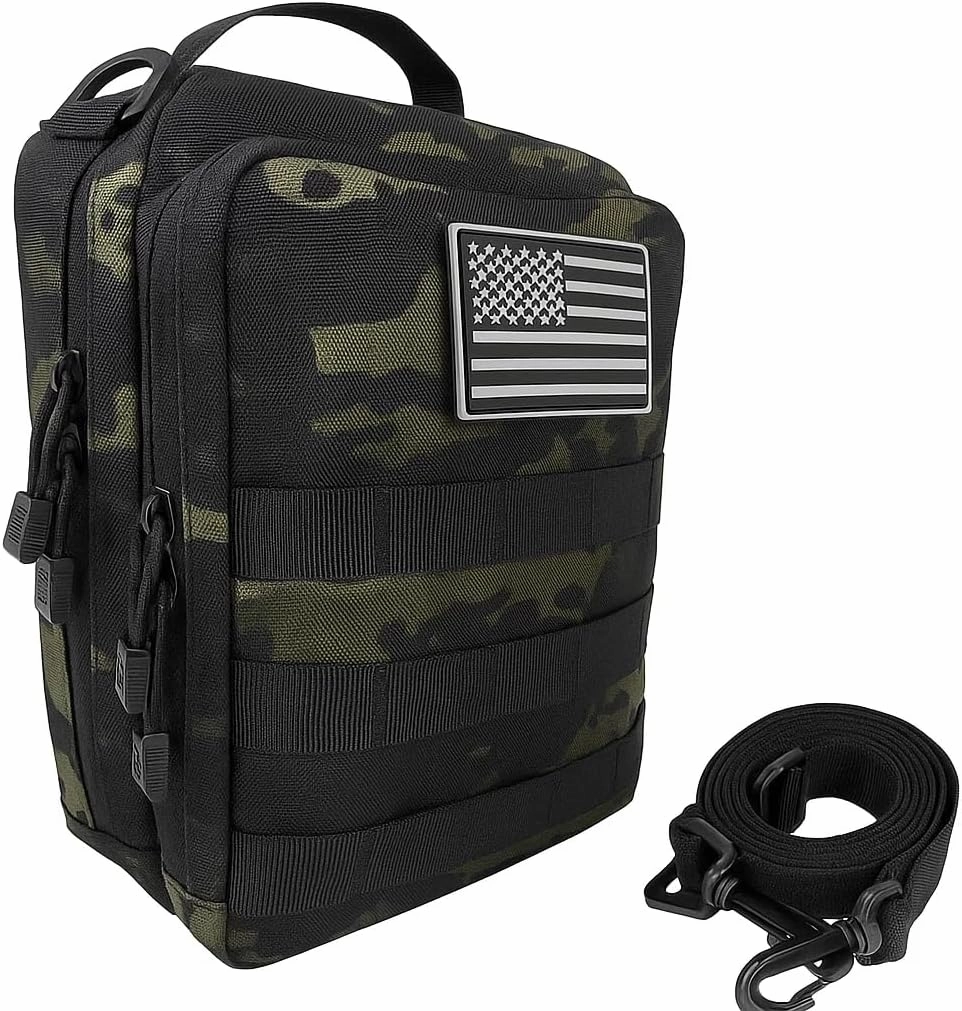 Molle Utility Pistol Bag with Heat-Resistant Suppressor Pouch & Pistol Holster for Outdoor Hunting Shooting Range, Multipurpose Carry Handgun Bag for Versatile Storage, Black Camouflage