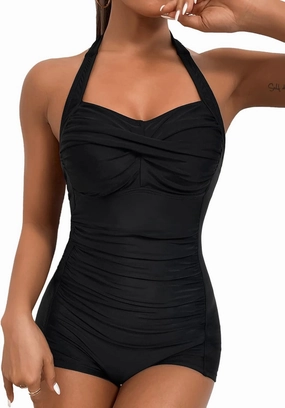 MOLYBELL Women’s Boyleg Ruched Swimsuit One Piece Bathing Suit Tummy Control