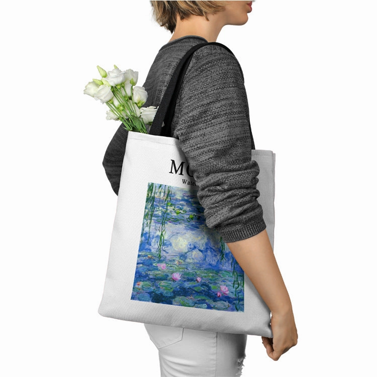 Monet Weeping Willow Water Lily Canvas Shopping Tote