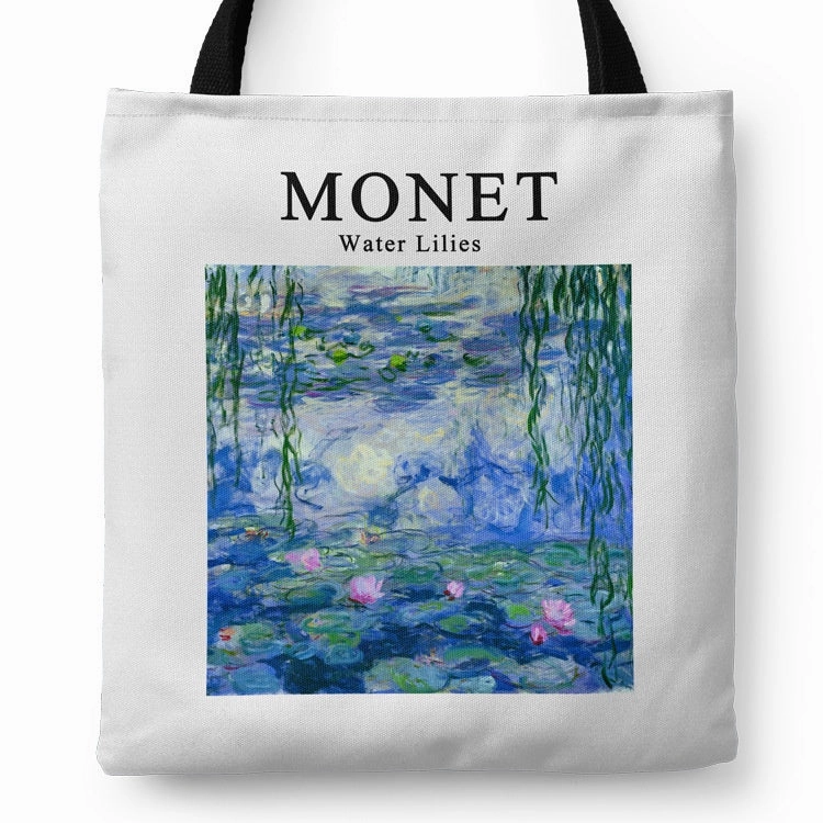 Monet Weeping Willow Water Lily Canvas Shopping Tote