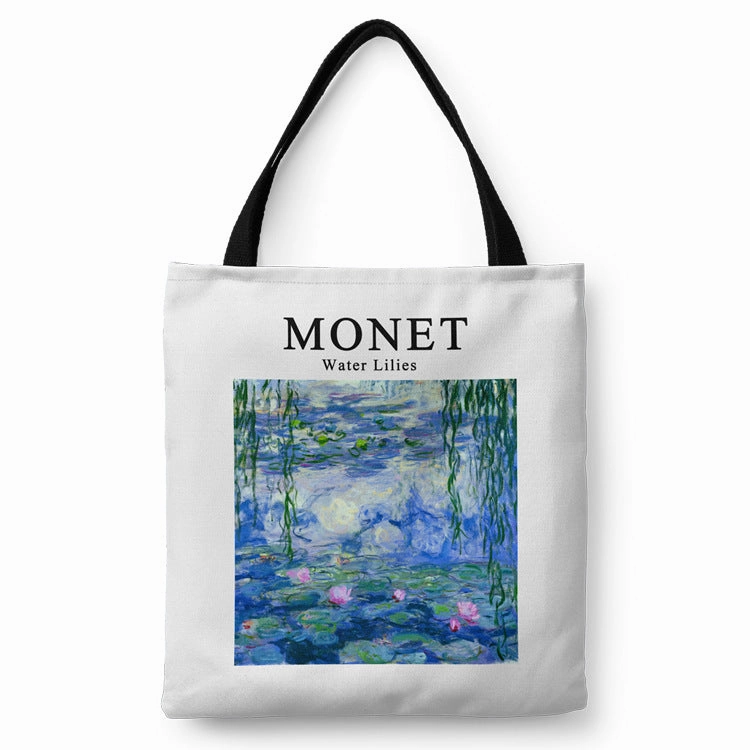 Monet Weeping Willow Water Lily Canvas Shopping Tote