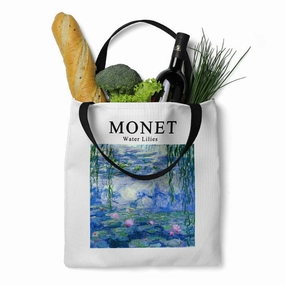 Monet Weeping Willow Water Lily Canvas Shopping Tote
