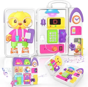 Montessori Busy Board for 1 Year Old Boy Girl, Musical Baby Toys 12-18 Months, Bilingual Learning Educational Toddlers Toys for 1-2 Year Old Birthday Gifts