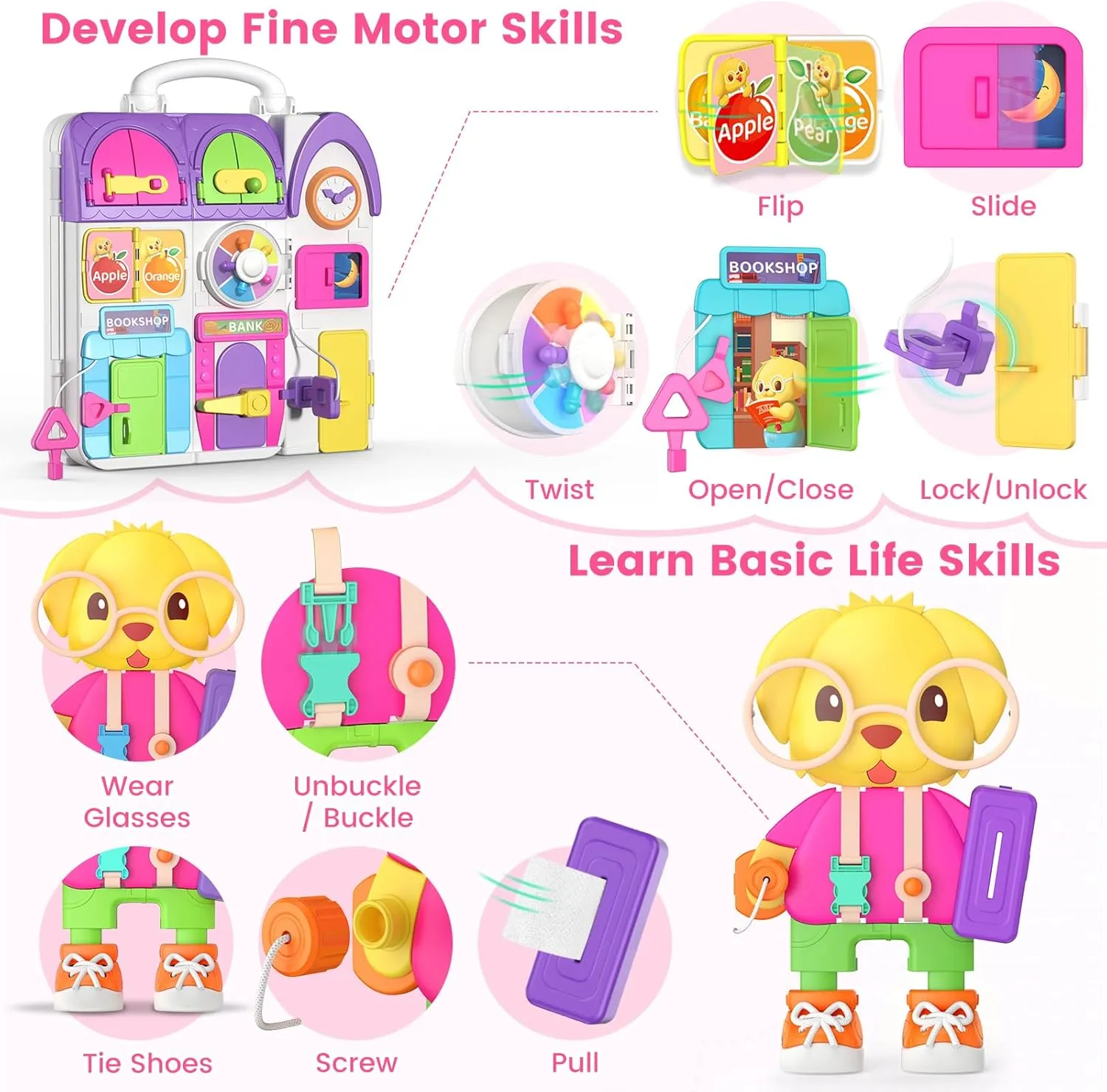 Montessori Busy Board for 1 Year Old Boy Girl, Musical Baby Toys 12-18 Months, Bilingual Learning Educational Toddlers Toys for 1-2 Year Old Birthday Gifts