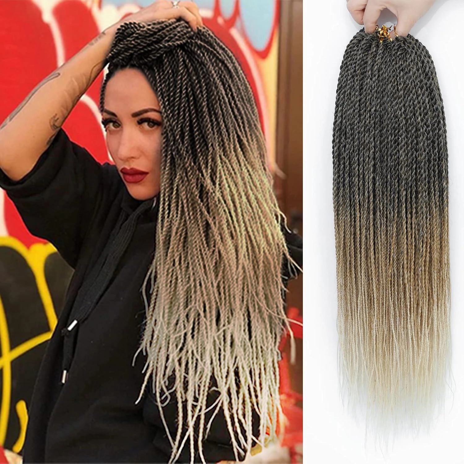 MOSINA Senegalese Twist Crochet Hair 18 Inch Ombre Crochet Twist 8 Packs Straight Crochet Braid Synthetic Professional Braiding Hair Hot Water Setting 35 Strands/Pack (18 Inch, 1B/27/613)