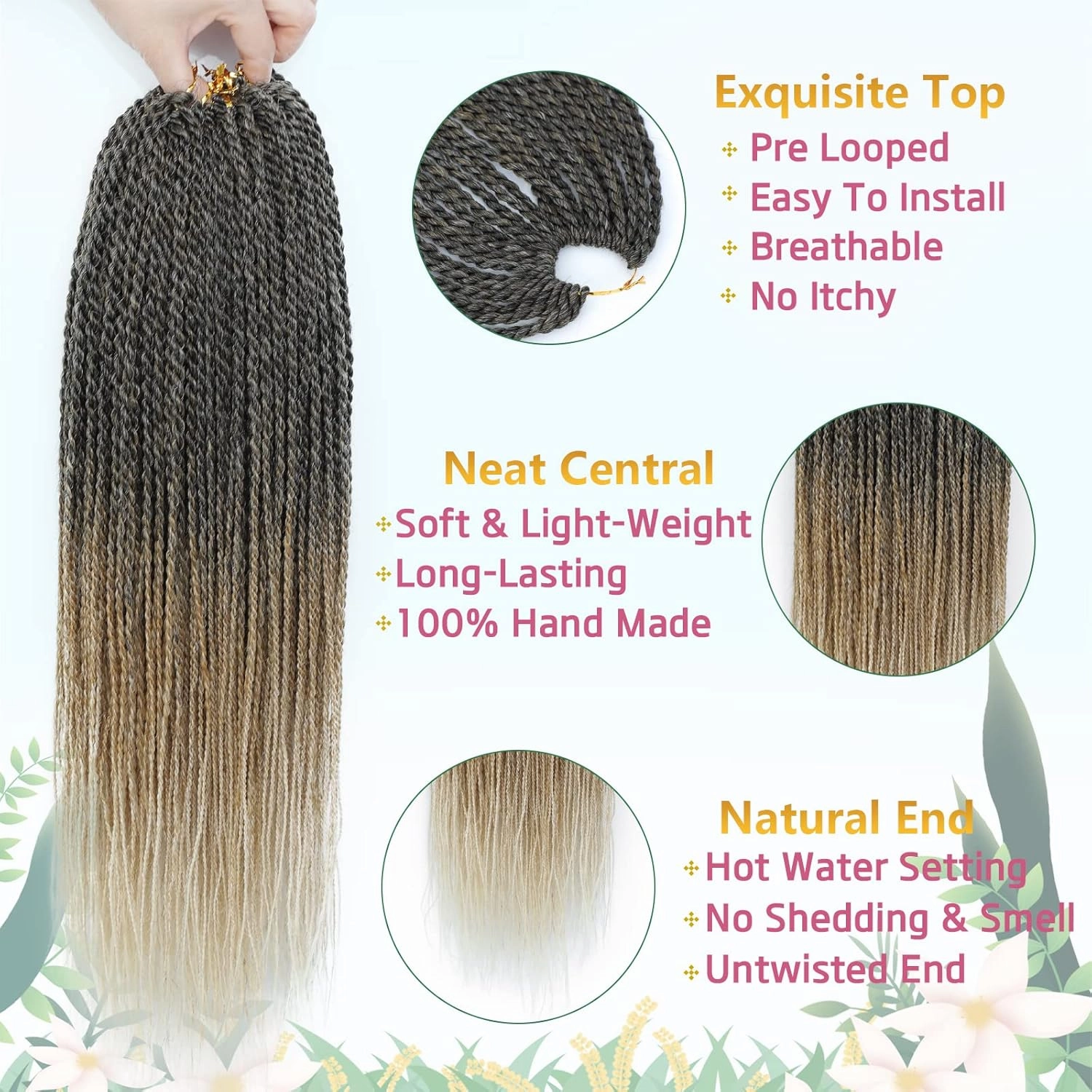 MOSINA Senegalese Twist Crochet Hair 18 Inch Ombre Crochet Twist 8 Packs Straight Crochet Braid Synthetic Professional Braiding Hair Hot Water Setting 35 Strands/Pack (18 Inch, 1B/27/613)