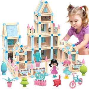 Mostop Dream Doll House for Girls - 342 Pieces Dollhouse with Exquisite Accessories - 3D Princess Castle Villa Doll House Building Toys with Light - Design and Build Gift for 3-8 Year Old Girls