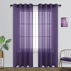 Mrs.Naturall Royal Purple Room Decor Set of 2 Grommet Transparent Voile Sheer Curtains for Living Room Kids Girls Bedroom 84 Inch Length Women Decorations Violet Plum Dark Purple