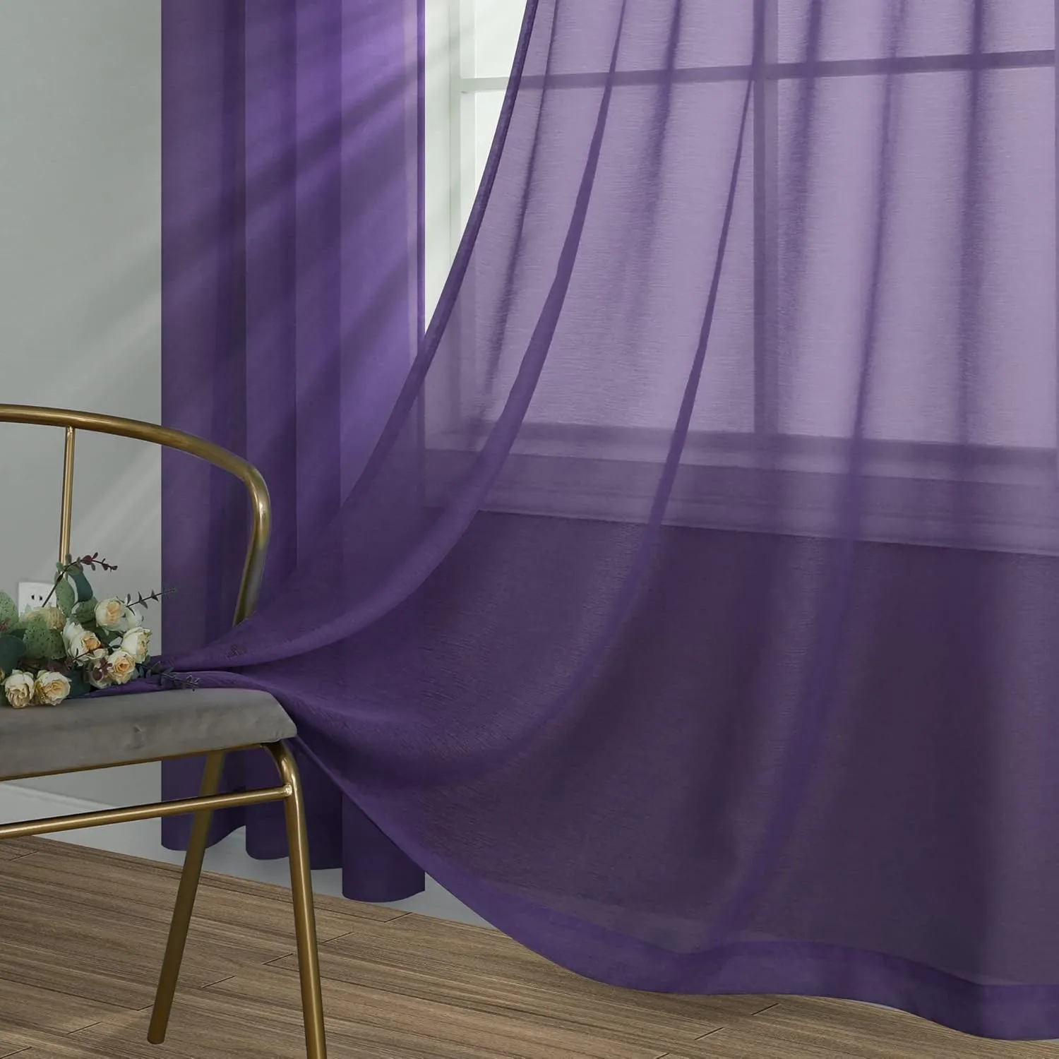 Mrs.Naturall Royal Purple Room Decor Set of 2 Grommet Transparent Voile Sheer Curtains for Living Room Kids Girls Bedroom 84 Inch Length Women Decorations Violet Plum Dark Purple