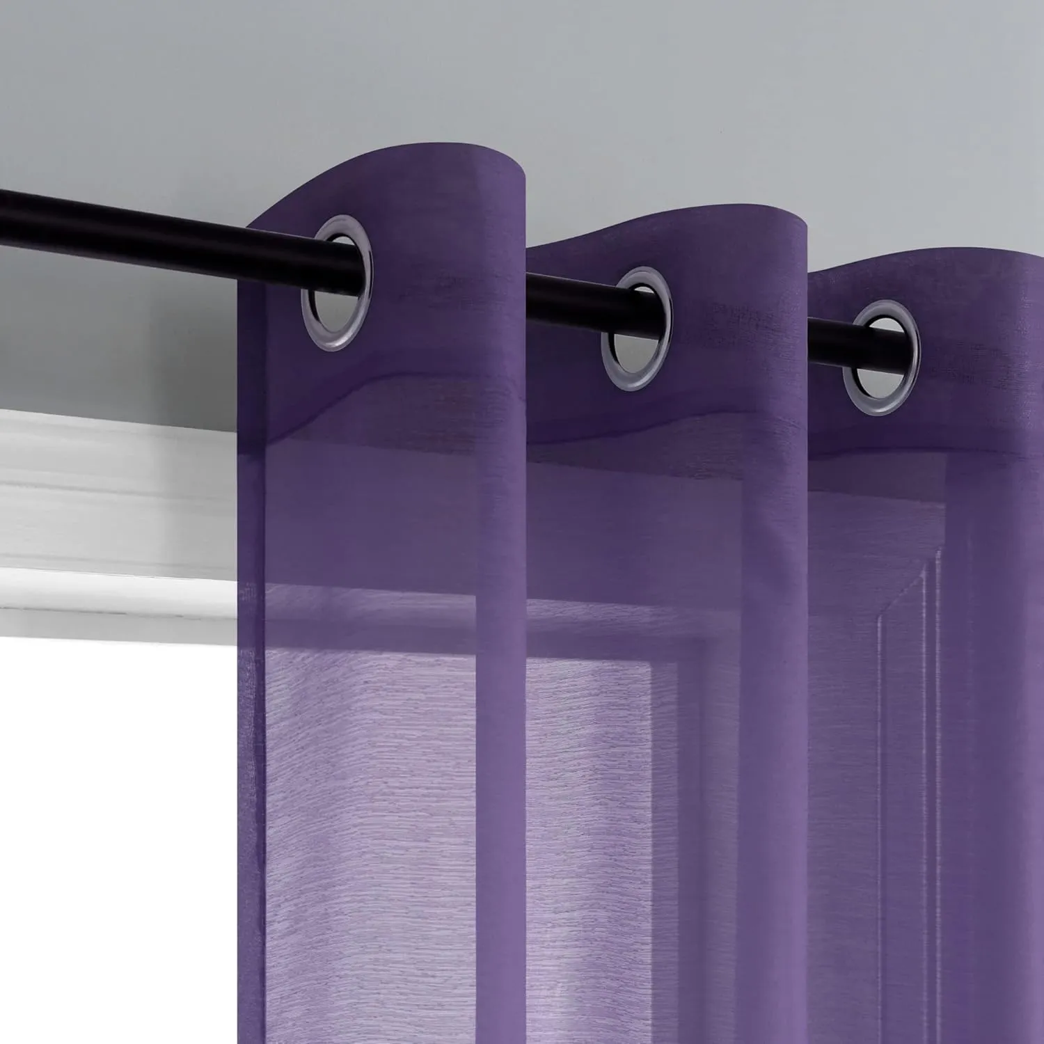 Mrs.Naturall Royal Purple Room Decor Set of 2 Grommet Transparent Voile Sheer Curtains for Living Room Kids Girls Bedroom 84 Inch Length Women Decorations Violet Plum Dark Purple