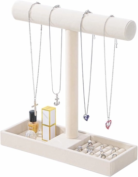 Multi-Use Jewelry Holder Stand, Necklace Bracelet Ring Organizer Stand, Scrunchie Watches Velvet Jewelry Holder Stand With Tray for Women Home Use(Beige Color)