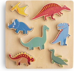 mushie Wooden Dino Puzzle | for Kids 3 Years  | Preschool Educational & Toddler Montessori Toys (7 pcs)