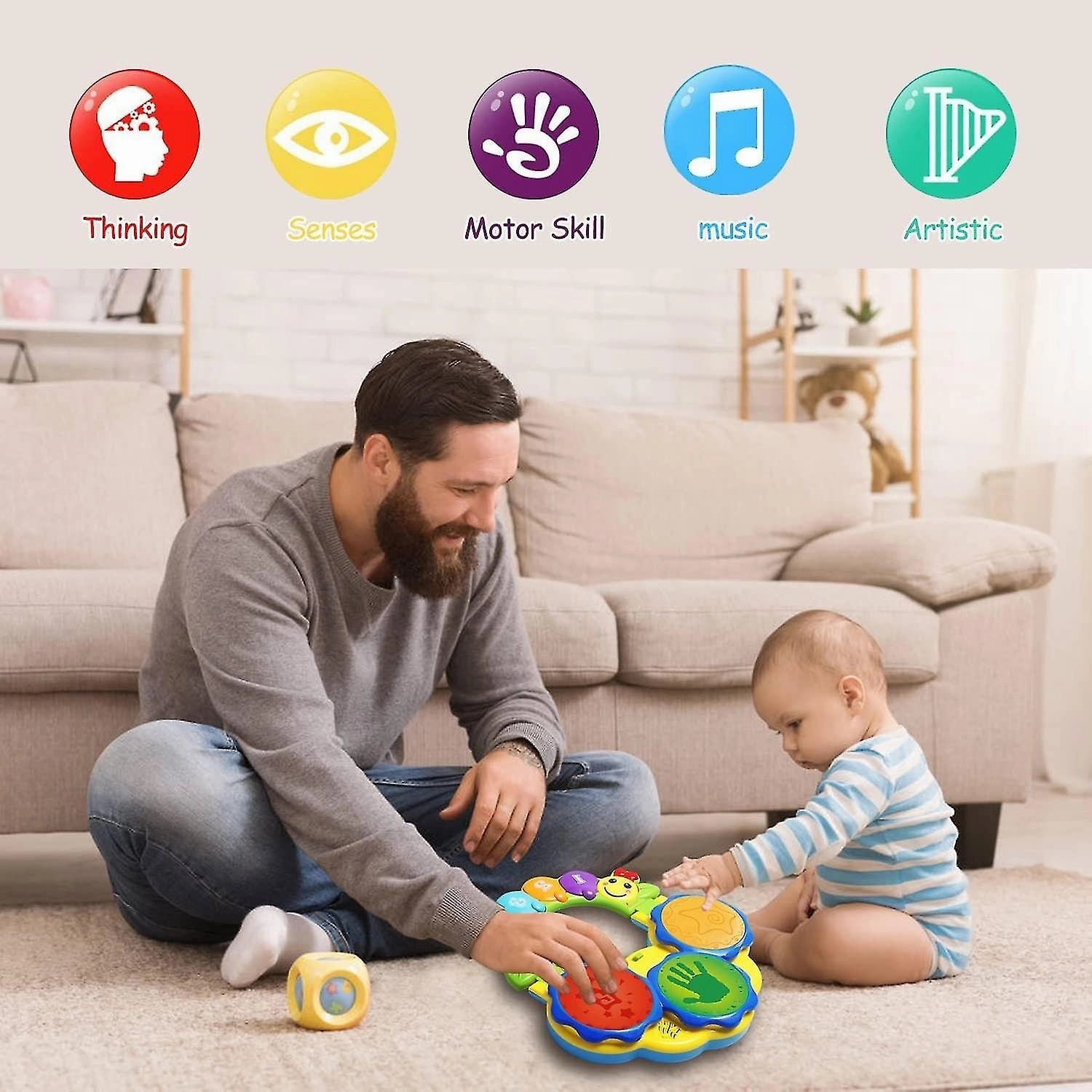 Music Toy Portable Musical Drums Piano Musical Instrument Baby Toys 6 To 12 Mon