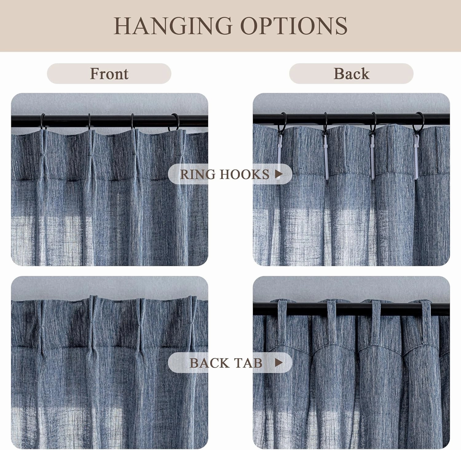 MYSKY HOME Dusty Blue Curtains 84 Inches Long for Bedroom, Pinch Pleated Semi Sheer Soft Cotton Window Curtains Set for Living Room Back Tab Drapes Country Curtain, 40" x 84", Dusty Blue, 2 Panels