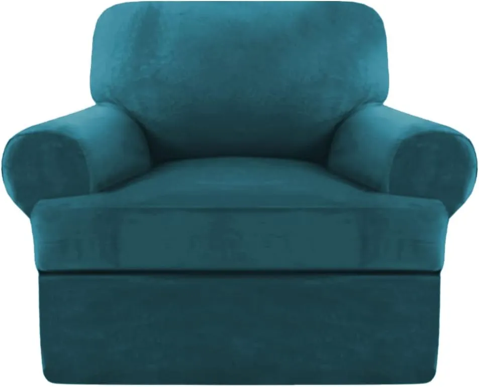 NA Velvet T Cushion Sofa Slipcover 2 Pieces Sofa Covers for T Cushion Sofa Soft Couch Cover Sofa Slip Covers Furniture Protector with 1 Individual T Cushion Shape Seat (Deep Teal, Chair)