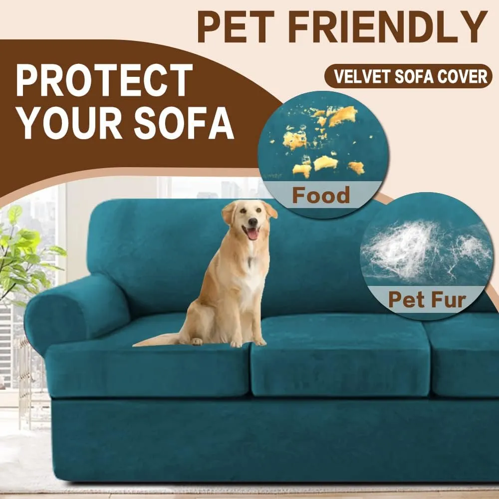 NA Velvet T Cushion Sofa Slipcover 2 Pieces Sofa Covers for T Cushion Sofa Soft Couch Cover Sofa Slip Covers Furniture Protector with 1 Individual T Cushion Shape Seat (Deep Teal, Chair)