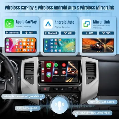 Naifay Android Car Radio for Toyota Tacoma 2005-2015 Wireless Carplay & Android Auto, 2G 32G 9 Inch IPS Touch Screen for Tacoma Car Stereo Bluetooth FM in Dash GPS WiFi Backup Camera MirrorLink SWC