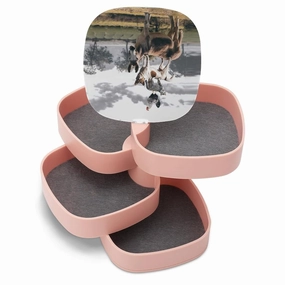 Natural Countryside View Dog Cat Rooster Donkey Farm Animal Women Jewelry Box with Mirror, Storage Bag Case for Rings, Necklaces, Bracelets, 360 Degree Rotating 4-layer Tray with Lid