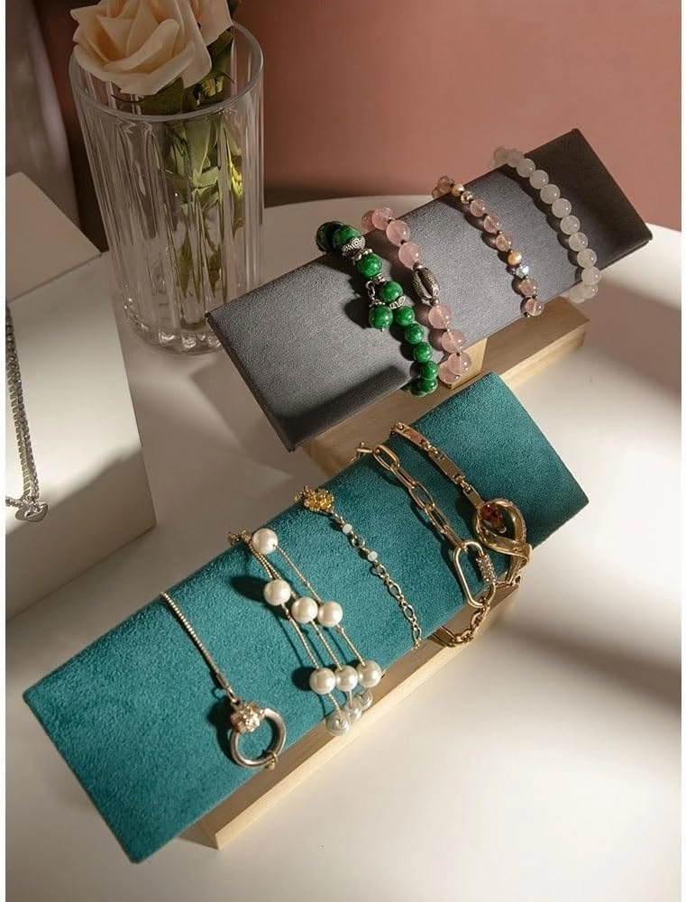 Necklace Display Holder Velvet Wooden Jewelry Rack Bracelet Watch Stand Display Props Shopping Mall Counter Jewelry Display Organizers Jewellery Stand Holder(Green)