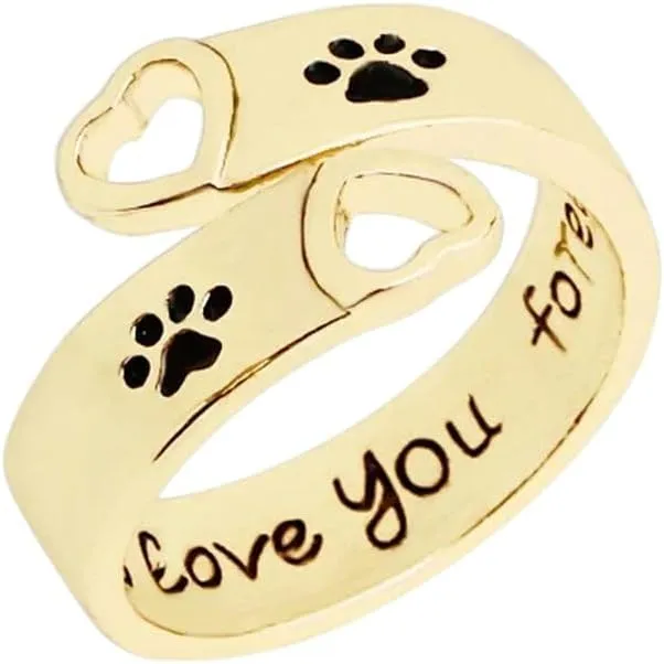 New 2026 I Will Love You Forever Prints Rings Pet Lover Dog Cat Memorial Black Enamel Ring Men Cute Puppy Paw Ring Jewelry Couple Jewelry Fashion Accessories Creative Gift