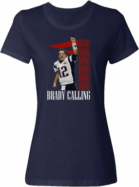 New England Fans Brady SB 6 Rings Goat Ladies Crewneck T-Shirt (Navy, Small)