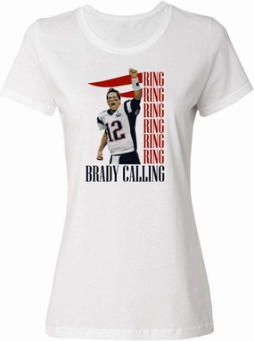 New England Fans Brady SB 6 Rings Goat Ladies Crewneck T-Shirt (White, Large)