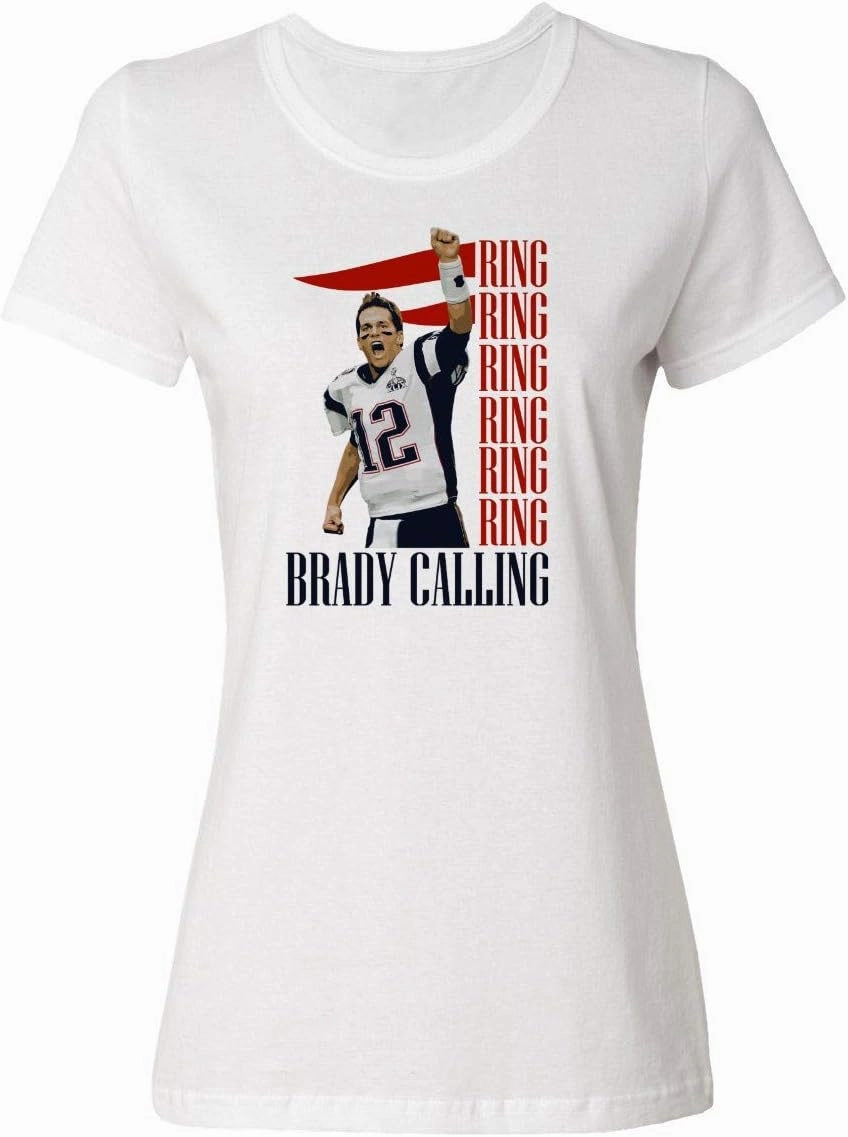 New England Fans Brady SB 6 Rings Goat Ladies Crewneck T-Shirt (White, XX-Large)