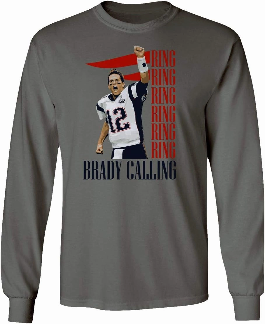 New England Fans Brady SB 6 Rings Goat Men's Long Sleeve T-Shirt (Gray, XXX-Large)