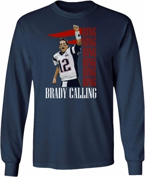 New England Fans Brady SB 6 Rings Goat Men's Long Sleeve T-Shirt (Navy, Medium)