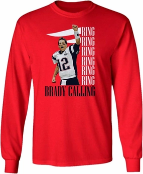 New England Fans Brady SB 6 Rings Goat Men's Long Sleeve T-Shirt (Red, Small)